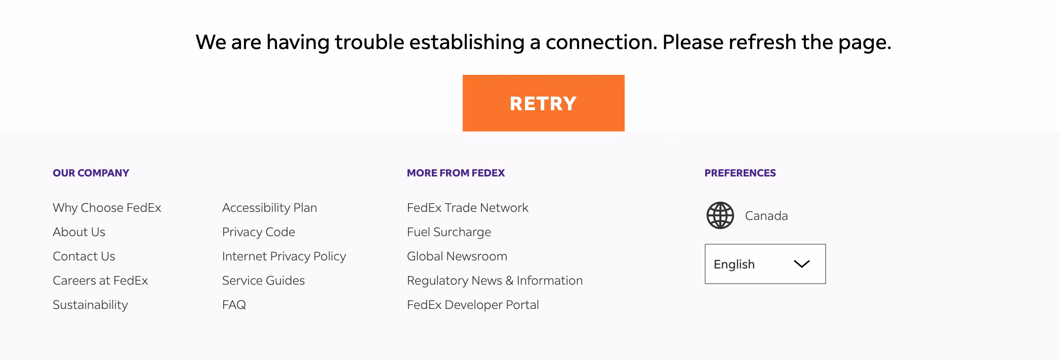 FedEx Account Login Failure